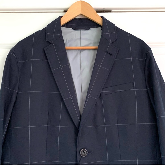 Armani Exchange Blazer Jacket Navy Blue Sports Coat Grid Print Plaid NEW Size 38 - Picture 2 of 10